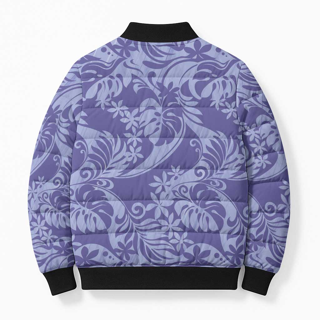 Tahiti Vareau Tiare Floral Bomber Puffer Jacket Monstera Palm Tropical Leaves - Polynesian Pride