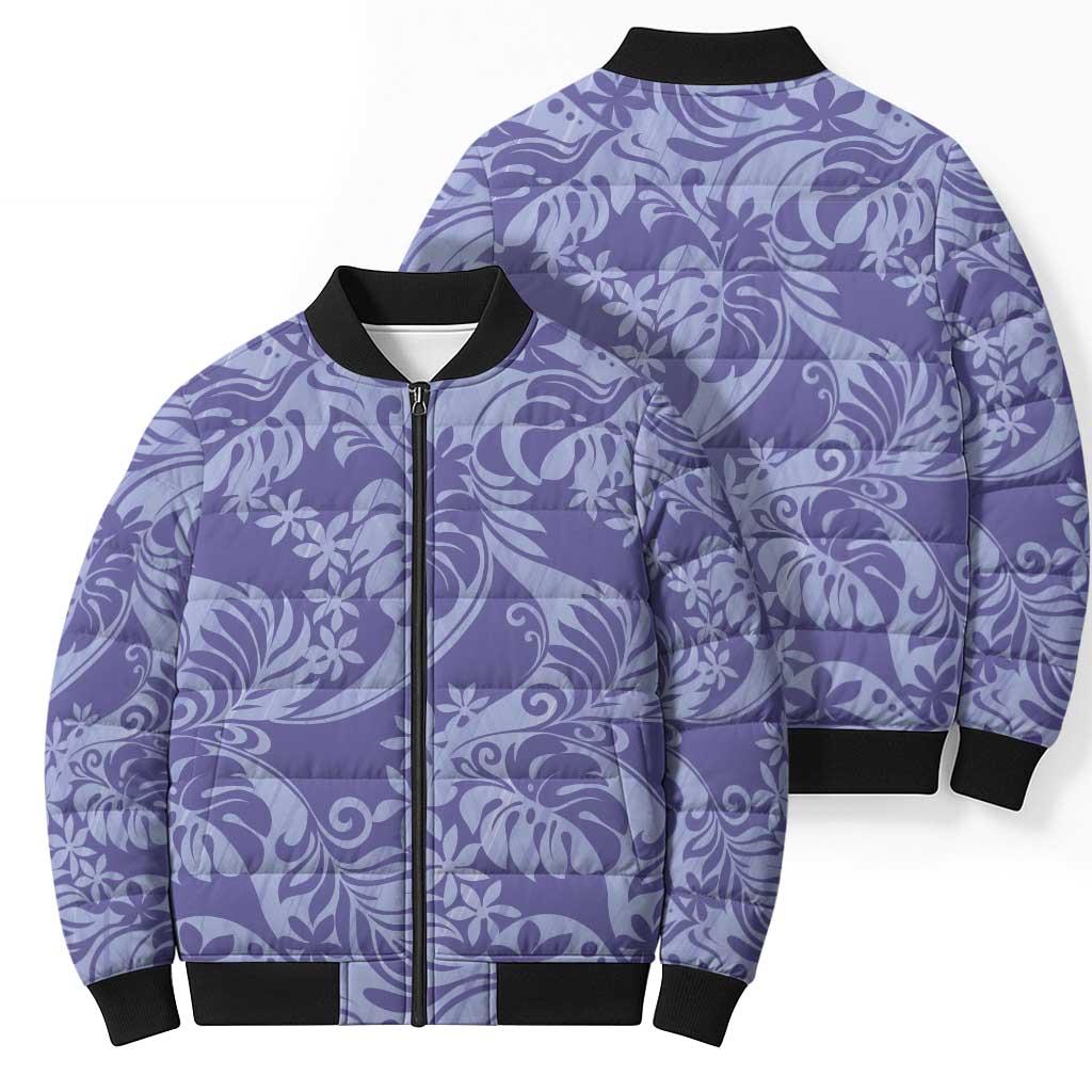 Tahiti Vareau Tiare Floral Bomber Puffer Jacket Monstera Palm Tropical Leaves - Polynesian Pride