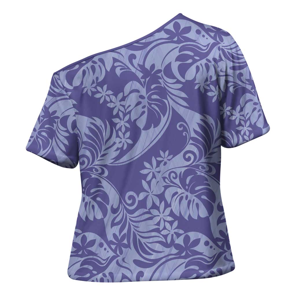 Tahiti Vareau Tiare Floral Cross Shoulder Shirt Monstera Palm Tropical Leaves - Polynesian Pride