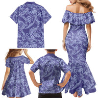 Tahiti Vareau Tiare Floral Family Matching Mermaid Dress and Hawaiian Shirt Monstera Palm Tropical Leaves - Polynesian Pride