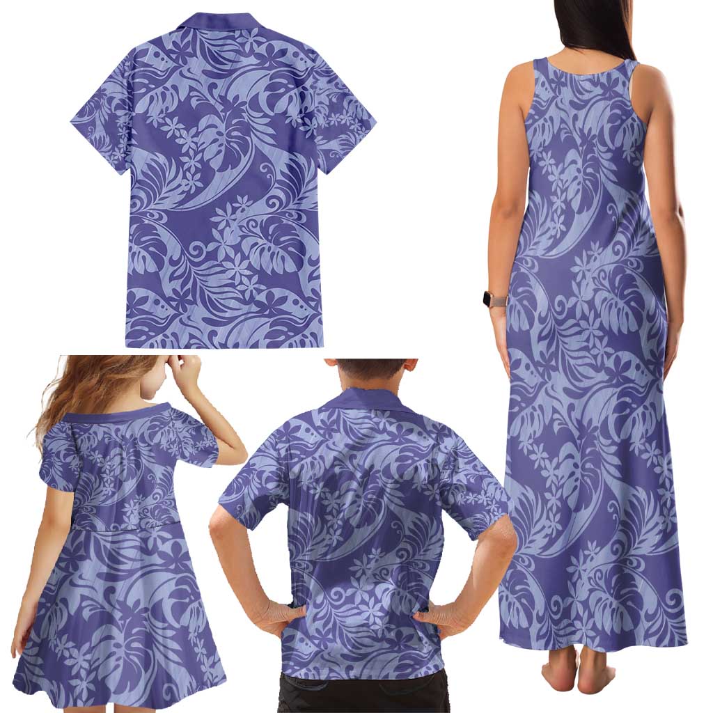 Tahiti Vareau Tiare Floral Family Matching Tank Maxi Dress and Hawaiian Shirt Monstera Palm Tropical Leaves - Polynesian Pride