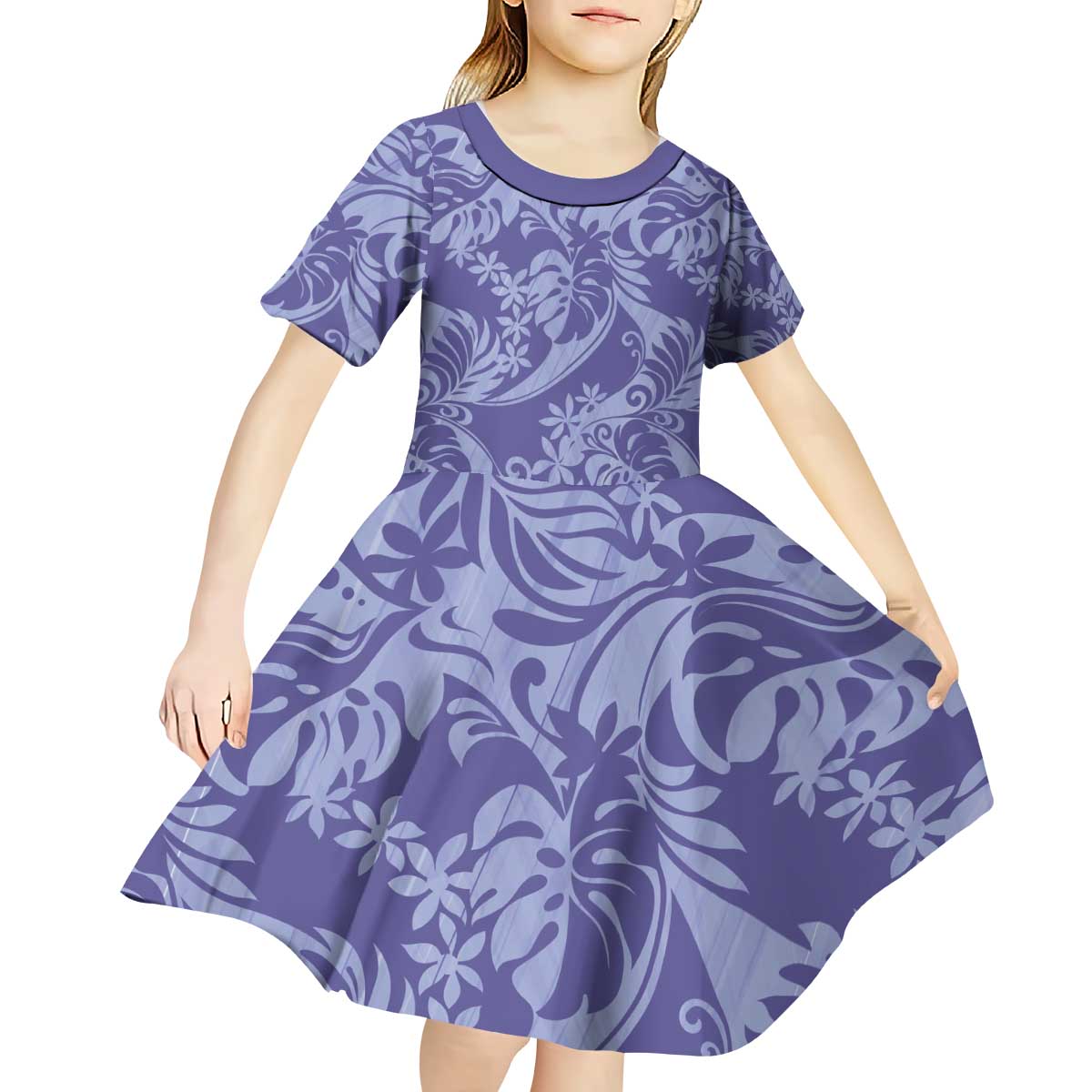 Tahiti Vareau Tiare Floral Kid Short Sleeve Dress Monstera Palm Tropical Leaves - Polynesian Pride