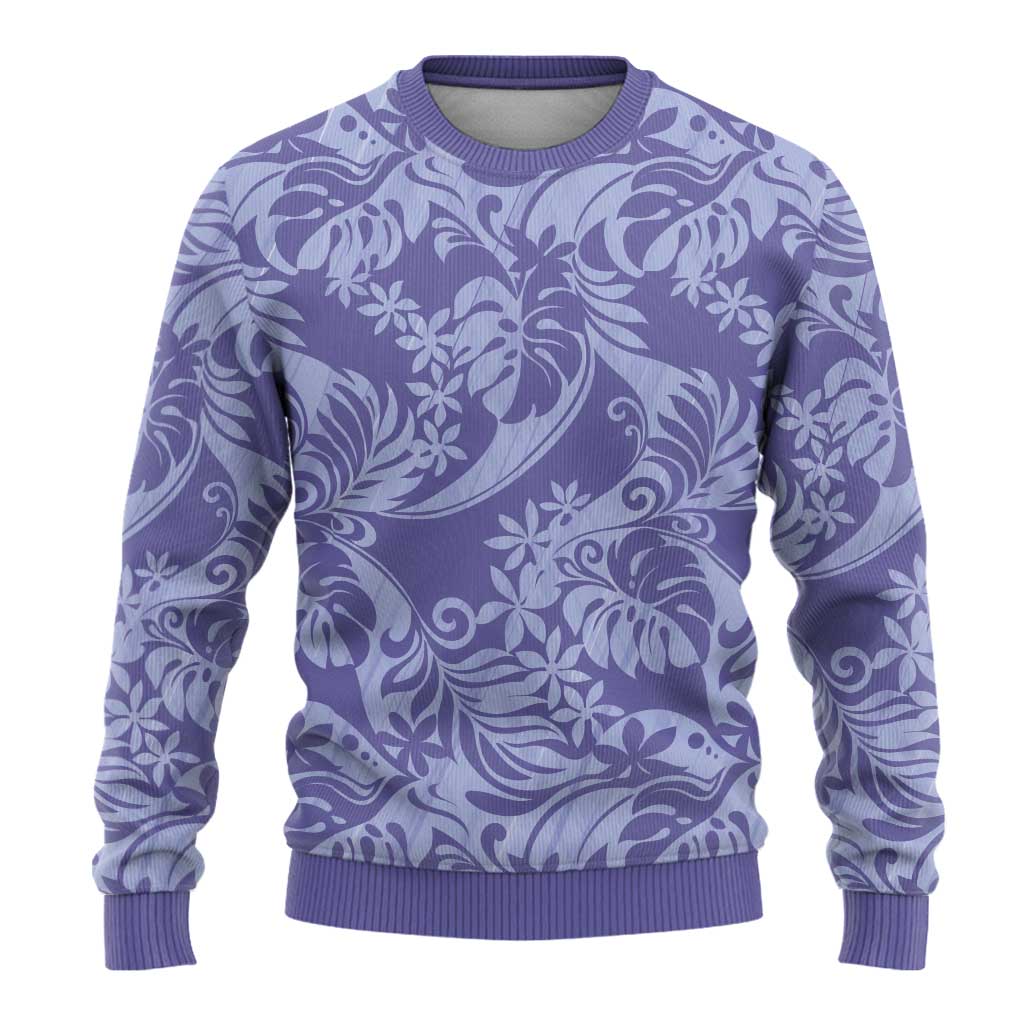 Tahiti Vareau Tiare Floral Ugly Christmas Sweater Monstera Palm Tropical Leaves - Polynesian Pride