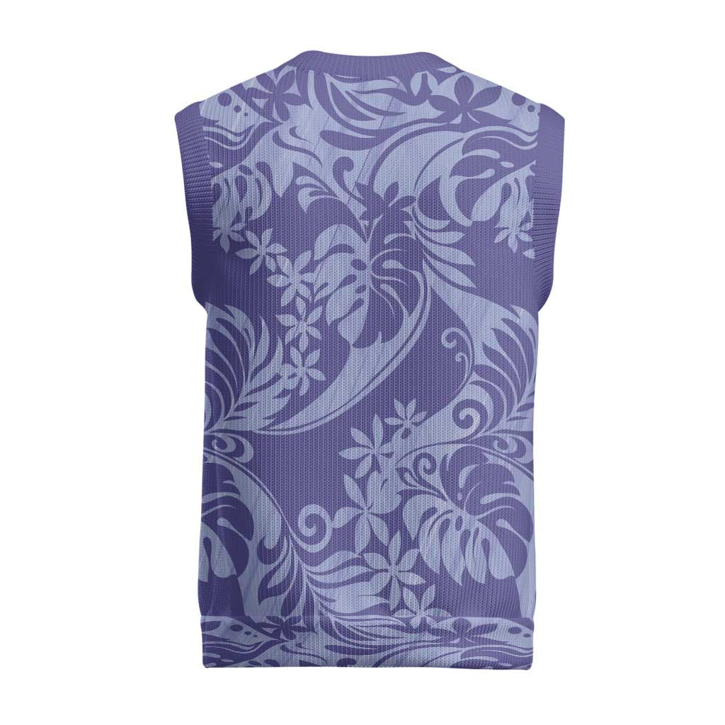 Tahiti Vareau Tiare Floral Christmas Knitted V-Neck Vest Monstera Palm Tropical Leaves - Polynesian Pride
