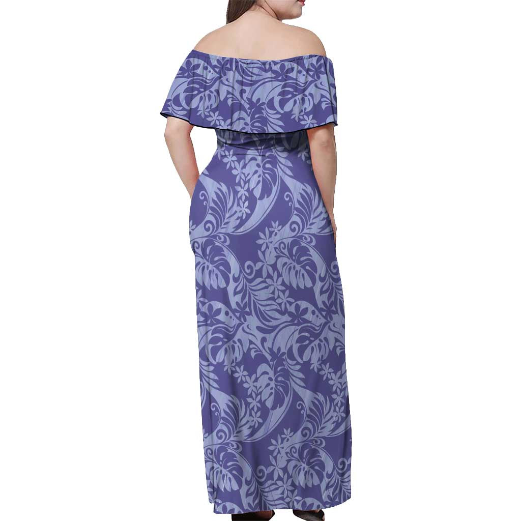Tahiti Vareau Tiare Floral Off Shoulder Maxi Dress Monstera Palm Tropical Leaves - Polynesian Pride