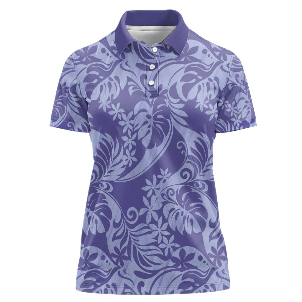 Tahiti Vareau Tiare Floral Women Polo Shirt Monstera Palm Tropical Leaves - Polynesian Pride