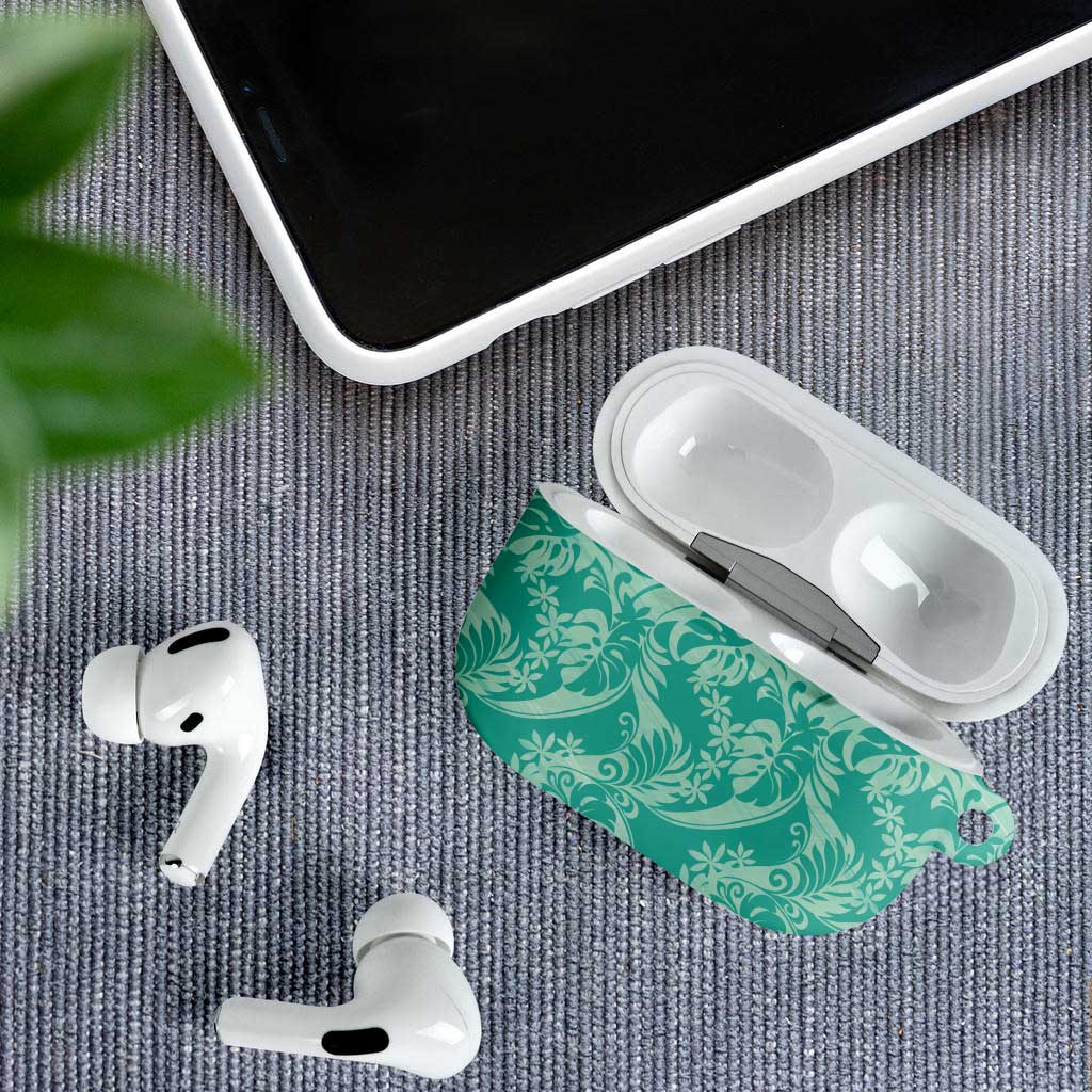 Tahiti Teal Tiare Floral AirPods Case Monstera Palm Tropical Leaves - Polynesian Pride