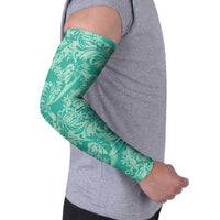 Tahiti Teal Tiare Floral Arm Sleeves Monstera Palm Tropical Leaves - Polynesian Pride