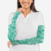 Tahiti Teal Tiare Floral Arm Sleeves Monstera Palm Tropical Leaves - Polynesian Pride