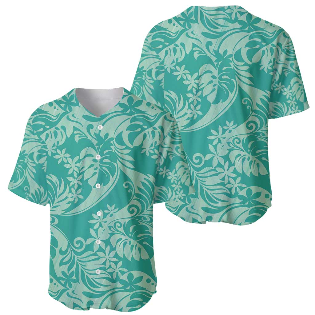 Tahiti Teal Tiare Floral Baseball Jersey Monstera Palm Tropical Leaves - Polynesian Pride