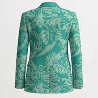 Tahiti Teal Tiare Floral Blazer Monstera Palm Tropical Leaves - Polynesian Pride