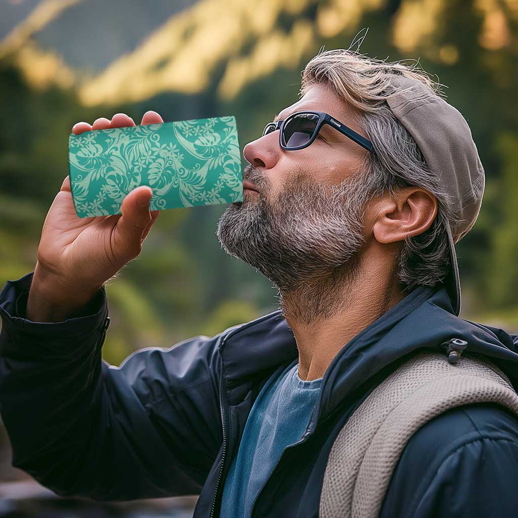 Tahiti Teal Tiare Floral 4 in 1 Can Cooler Tumbler Monstera Palm Tropical Leaves - Polynesian Pride