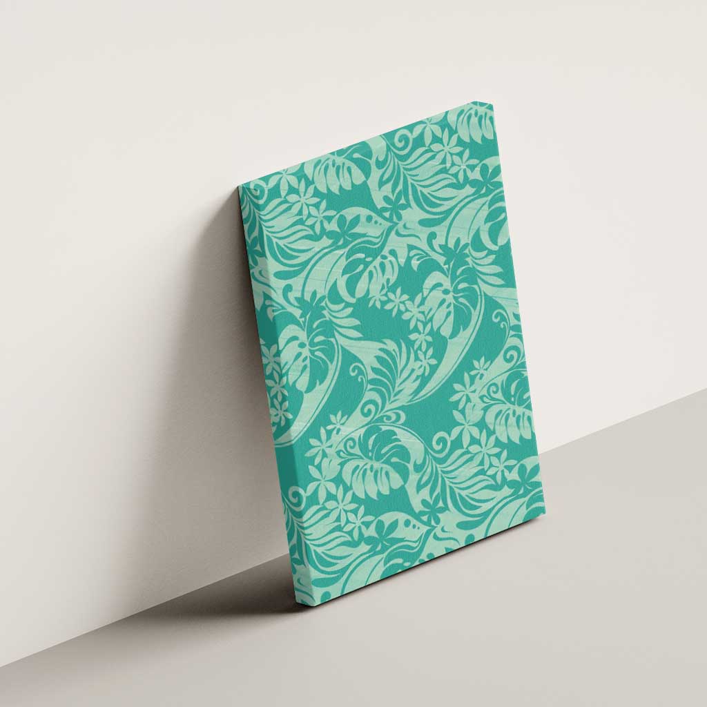 Tahiti Teal Tiare Floral Canvas Wall Art Monstera Palm Tropical Leaves - Polynesian Pride