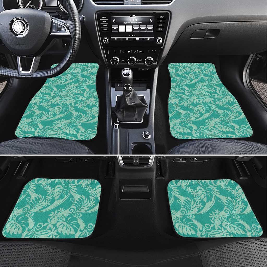 Tahiti Teal Tiare Floral Car Mats Monstera Palm Tropical Leaves - Polynesian Pride