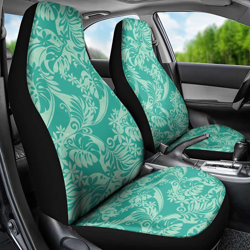 Tahiti Teal Tiare Floral Car Seat Cover Monstera Palm Tropical Leaves - Polynesian Pride