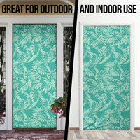 Tahiti Teal Tiare Floral Door Cover Monstera Palm Tropical Leaves - Polynesian Pride