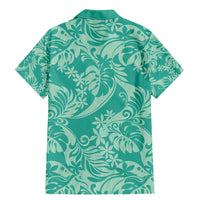 Tahiti Teal Tiare Floral Family Matching Mermaid Dress and Hawaiian Shirt Monstera Palm Tropical Leaves - Polynesian Pride