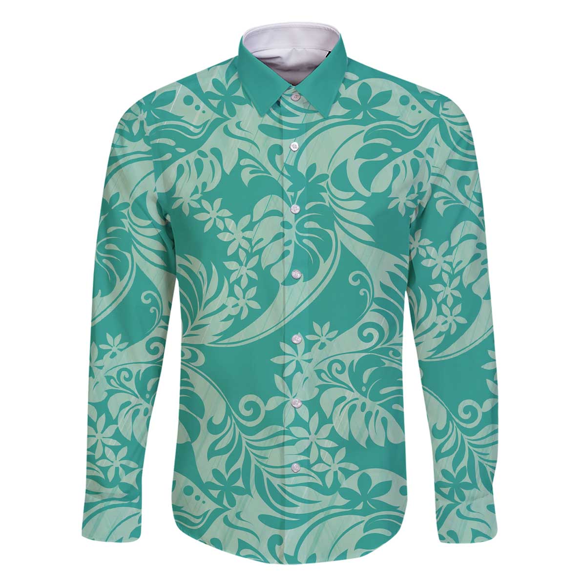 Tahiti Teal Tiare Floral Family Matching Off The Shoulder Long Sleeve Dress and Hawaiian Shirt Monstera Palm Tropical Leaves - Polynesian Pride