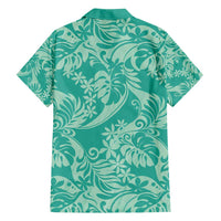 Tahiti Teal Tiare Floral Family Matching Tank Maxi Dress and Hawaiian Shirt Monstera Palm Tropical Leaves - Polynesian Pride