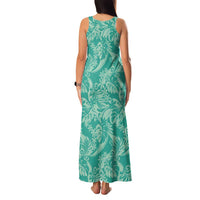 Tahiti Teal Tiare Floral Family Matching Tank Maxi Dress and Hawaiian Shirt Monstera Palm Tropical Leaves - Polynesian Pride