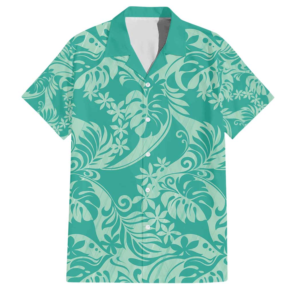Tahiti Teal Tiare Floral Hawaiian Shirt Monstera Palm Tropical Leaves - Polynesian Pride