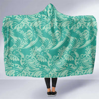 Tahiti Teal Tiare Floral Hooded Blanket Monstera Palm Tropical Leaves - Polynesian Pride