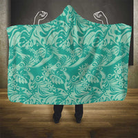 Tahiti Teal Tiare Floral Hooded Blanket Monstera Palm Tropical Leaves - Polynesian Pride