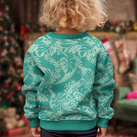 Tahiti Teal Tiare Floral Kid Ugly Christmas Sweater Monstera Palm Tropical Leaves - Polynesian Pride