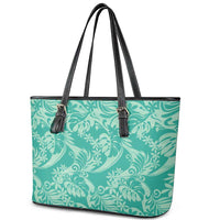 Tahiti Teal Tiare Floral Leather Tote Bag Monstera Palm Tropical Leaves - Polynesian Pride