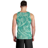 Tahiti Teal Tiare Floral Men Tank Top Monstera Palm Tropical Leaves - Polynesian Pride
