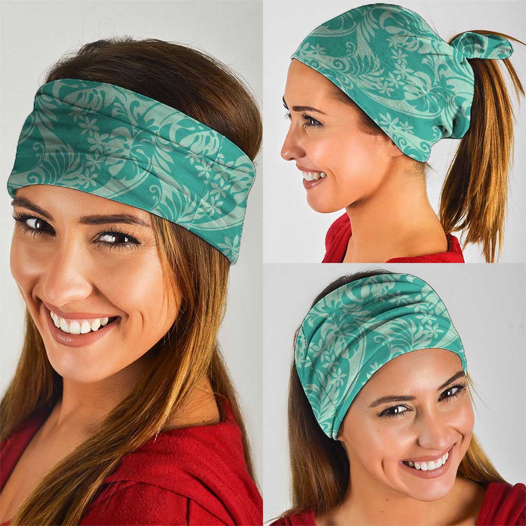 Tahiti Teal Tiare Floral Neck Gaiter Monstera Palm Tropical Leaves - Polynesian Pride