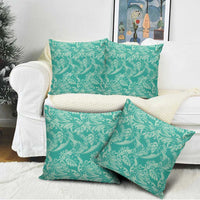 Tahiti Teal Tiare Floral Pillow Cover Monstera Palm Tropical Leaves - Polynesian Pride