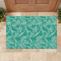 Tahiti Teal Tiare Floral Rubber Doormat Monstera Palm Tropical Leaves - Polynesian Pride
