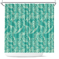 Tahiti Teal Tiare Floral Shower Curtain Monstera Palm Tropical Leaves - Polynesian Pride