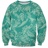 Tahiti Teal Tiare Floral Sweatshirt Monstera Palm Tropical Leaves - Polynesian Pride