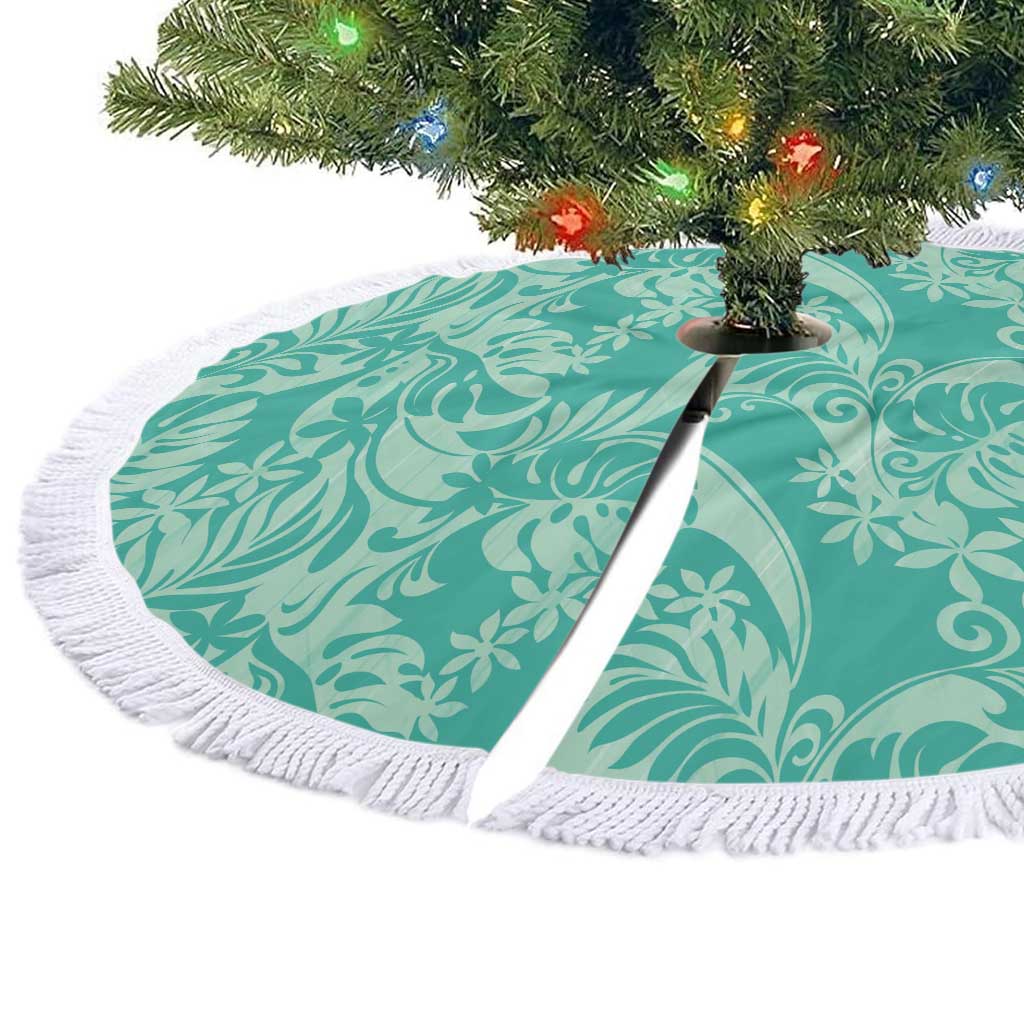 Tahiti Teal Tiare Floral Tree Skirt Monstera Palm Tropical Leaves - Polynesian Pride