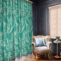 Tahiti Teal Tiare Floral Window Curtain Monstera Palm Tropical Leaves - Polynesian Pride