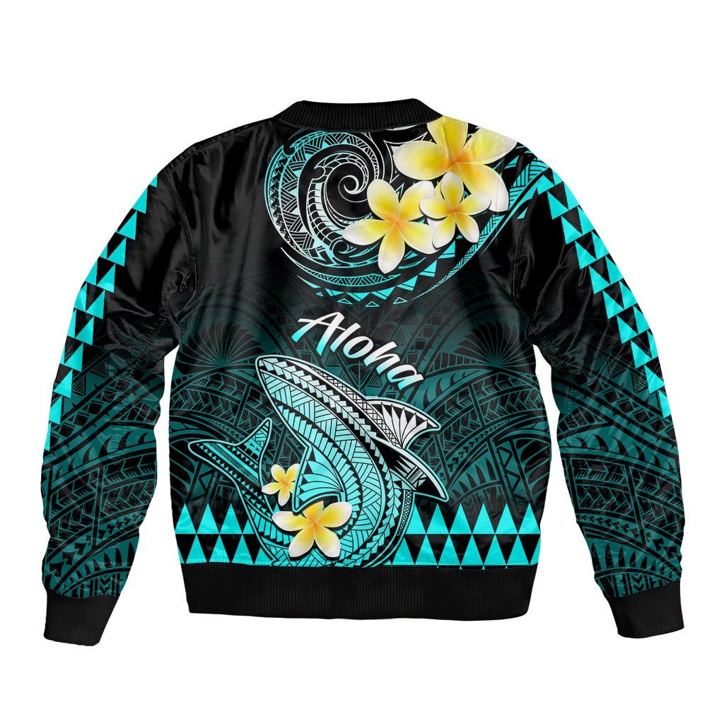 Hawaii Bomber Jacket Polynesian Shark with Kakau Turquoise Version LT01 - Polynesian Pride
