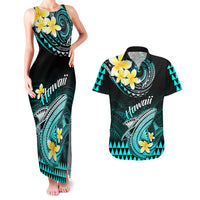 Hawaii Couples Matching Tank Maxi Dress and Hawaiian Shirt Polynesian Shark with Kakau Turquoise Version LT01 Turquoise - Polynesian Pride