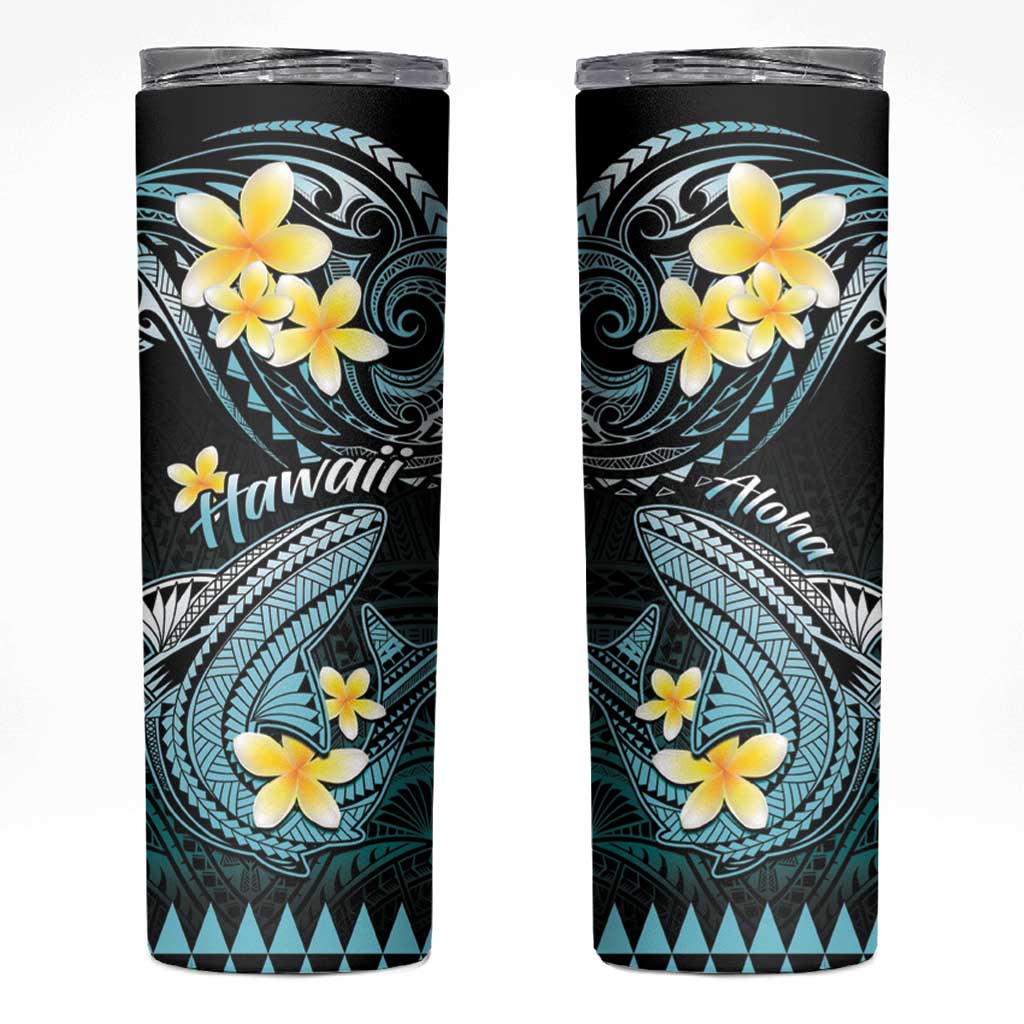 Hawaii Skinny Tumbler Polynesian Shark with Kakau Turquoise Version