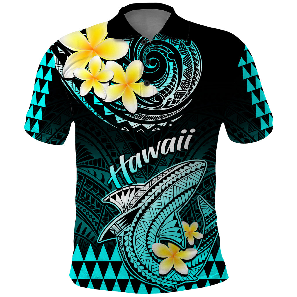 Personalised Hawaii Polo Shirt Polynesian Shark with Kakau Turquoise Version LT01 Turquoise - Polynesian Pride