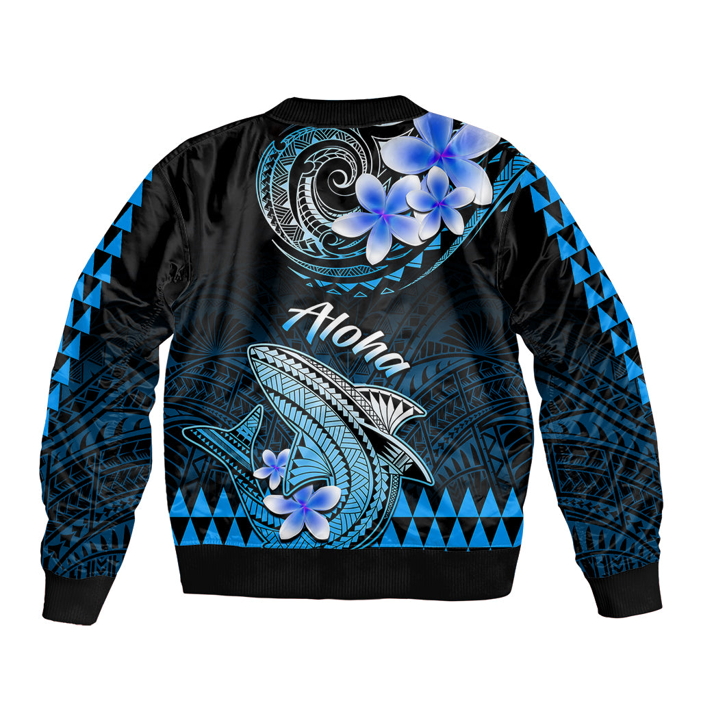 Hawaii Sleeve Zip Bomber Jacket Polynesian Shark with Kakau Blue Version LT01 - Polynesian Pride