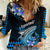 Hawaii Women Casual Shirt Polynesian Shark with Kakau Blue Version LT01 Female Blue - Polynesian Pride