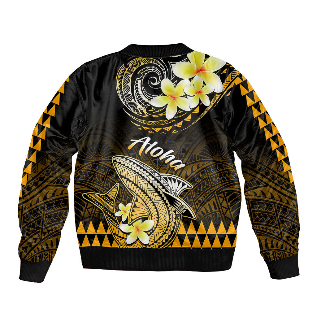 Hawaii Sleeve Zip Bomber Jacket Polynesian Shark with Kakau Gold Version LT01 - Polynesian Pride