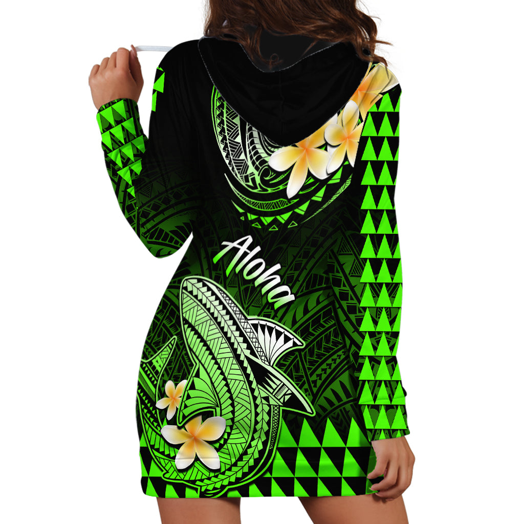 Hawaii Hoodie Dress Polynesian Shark with Kakau Green Version LT01 - Polynesian Pride