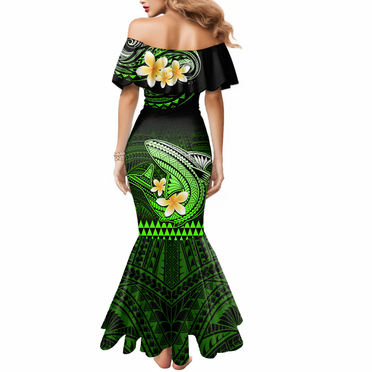 Hawaii Mermaid Dress Polynesian Shark with Kakau Green Version LT01 - Polynesian Pride