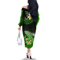 Hawaii Off The Shoulder Long Sleeve Dress Polynesian Shark with Kakau Green Version LT01 - Polynesian Pride