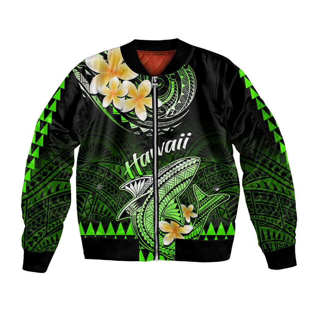 Hawaii Sleeve Zip Bomber Jacket Polynesian Shark with Kakau Green Version LT01 Unisex Green - Polynesian Pride