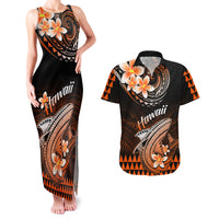 Hawaii Couples Matching Tank Maxi Dress and Hawaiian Shirt Polynesian Shark with Kakau Orange Version LT01 Orange - Polynesian Pride