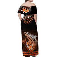 Hawaii Off Shoulder Maxi Dress Polynesian Shark with Kakau Orange Version LT01 - Polynesian Pride